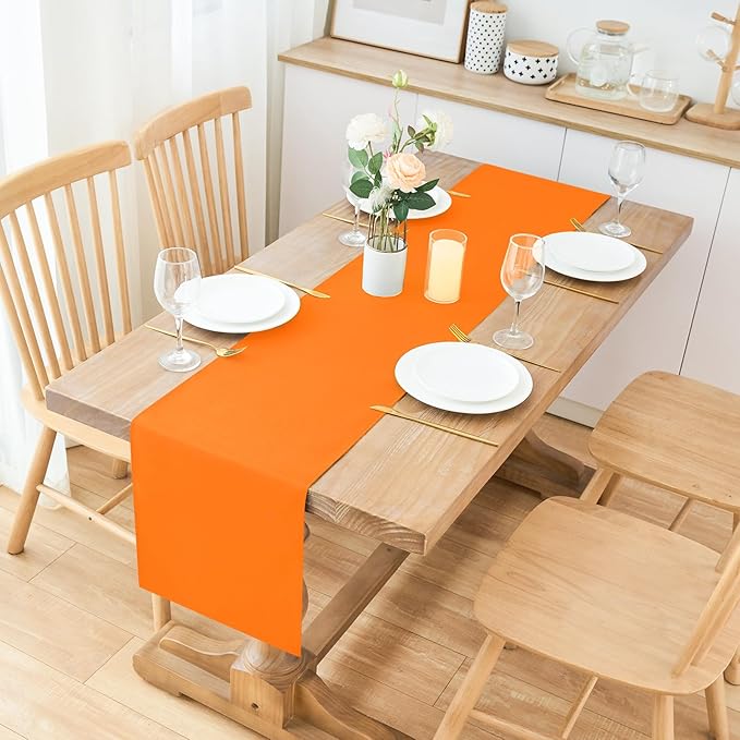 2 Pack Orange Table Runner 12 x 72 Inch Solid Color Farmhouse Runners Coffee Table Dresser for Daily Party Home Decoration