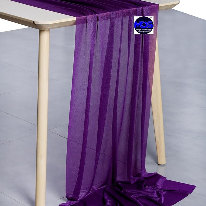 MDS Halloween Chiffon Table Runner - 25 Pack, 29 x 170 Inches, 14ft Each - Sheer Spooky Table Runners for Haunted House Parties, Trick-or-Treat Tables, Witchy Décor, Wedding & Events - Cadbury Purple