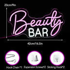 Beauty Bar Neon Sign, Pink Light Up Neon Lights For Wall Decor, Girls Makeup Room Bedroom Decor - Energize Your Space With Magical Ambiance（16.5 X 9 inch）