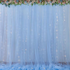 20x10ft Baby Blue Tulle Backdrop Curtains with Lights for Party Wedding Baby Shower, Sheer Wrinkle Free Backdrop Curtains for Birthday Party Photo Booth Background Decoration
