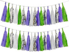 Tissue Paper Tassel Garland Banner, Purple Green Silver White, 20 PCS, Party Decorations for Birthday, Cartoon Themed Baby Shower,Sprot Game,Graduation
