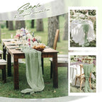 Aktor 12 Pack Sage Green Table Runner Boho Cheesecloth Table Runner Semi Sheer Gauze Fabric Runners for Wedding Birthday Baby Shower Party Boho Table Decoration（Sage Green）