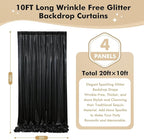 20ftx10 ft Black Glitter Sequin Backdrop Curtain for Parties, Wrinkle Free Sparking Backdrop Drapes, 4 Panels 5x10ft Shimmer Photo Back Drop Cloth for Wedding Birthday Photography Background