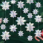 Benbilry 3D Hanging Snowflake Decorations for Christmas Tree, 24pcs 3 Size Winter Wonderland Decorations for Frozen Birthday Party, Christmas Home Decor - Iridescent