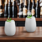 Smarty Had A Party 64 White with Silver Elegant Stemless Plastic Wine Glasses, 12 oz Disposable Drinkware, Plastic Wine Glasses for Parties