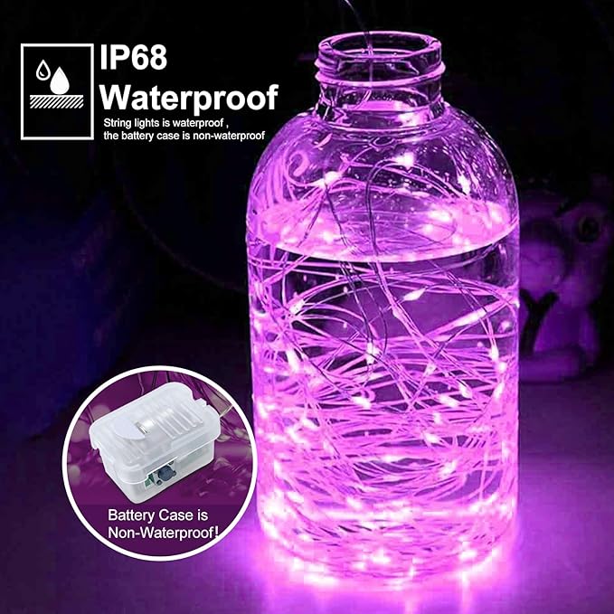 pozzolanas 24 Pack Pink Battery Operated String Lights - 7ft Waterproof Fairy Lights with 20 LEDs for Home, Mason Jar, Party, Wedding, Halloween, Christmas Decorations
