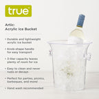True Clear Acrylic Ice Bucket with Handles, 3-Liter Capacity, Durable Wine and Champagne Bucket, Perfect Ice Buckets for Parties, BBQs, Weddings, Picnics, Holidays, Outdoors, 8.75" x 8.25", Set of 1