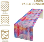 Vintage Mandala Table Runner, Bohemian Indian Purple Starry Colorful Floral Print Table Runner for Home Kitchen Dining Table Party Decor, 13x70inch