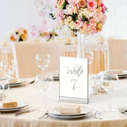 NIUBEE 6Pack 8.5x11 Clear Acrylic Sign Holder with Sliver Borders and Vertical Stand, Double Sided Table Menu Holders Picture Frames for Wedding Table Numbers, Photos