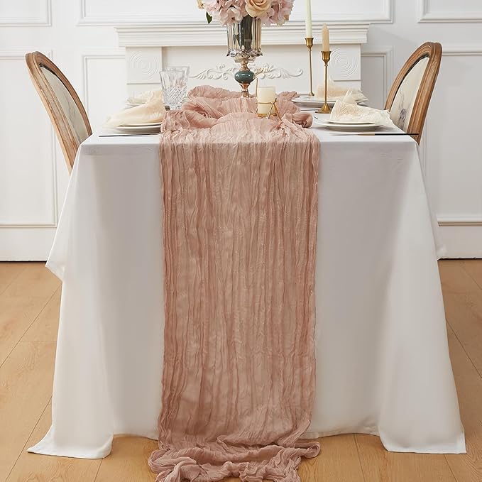 Nude 1 Pack Cheesecloth Table Runner 120 Inch 10 FT Boho Rustic Gauze for Wedding Baby Shower Party Farmhouse Summer Home Decor Washable