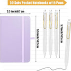 Aodaer 50 Sets Pocket Notebook Journal with Pens, 160 Pages, 3.5 x 5.5 Inch Mini Lined Journal Notebook A6 Leather Hardcover College Ruled Notepad with Pen Holder for School Office Gifts, Lavender