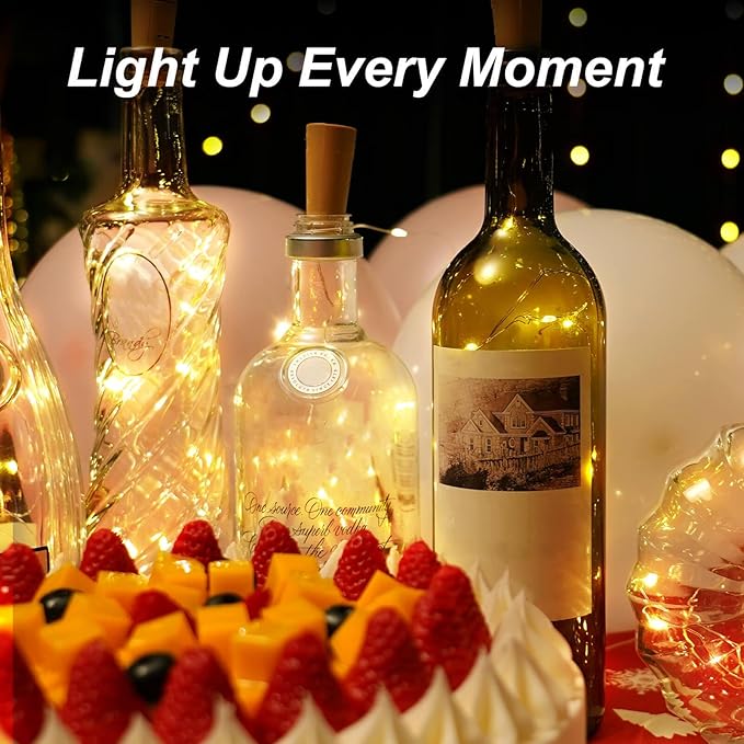 Aluan Wine Bottle Lights with Cork, 12 LED 10 Pack Fairy / String Lights Waterproof Battery Operated for Jar Party Wedding Christmas Festival Bar Decoration, Warm White