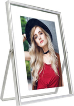 Silver Floating Frame (6"x8", Vertical), For Picture 5x7, 4x6, 3x5, Small Desktop Photo Frame, Classy Gift For Festival, Wedding, Home or Office Décor