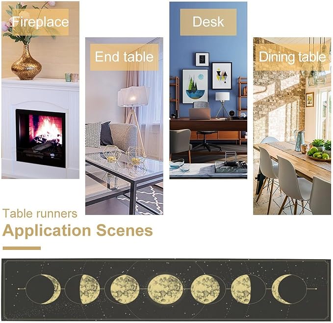 Sun Moon Table Runner, Mysterious Universe Milky Way Interstellar Space Western Traditional Elements able Runner for Party Living Room Home Kitchen Dinner Table Runner 13x60 Inch