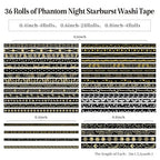 36 Rolls Glow-in-The-Dark Starry Washi Tape Set with Gold Foil Celestial Patterns - Writeable Decorative Tapes for Scrapbooking, Bible Journaling, Bullet Journals 0.6" x 79" per Roll