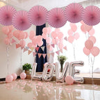 Pink Party Decorations,Pink Paper Decorations for Party,Baby Shower Decorations Party Paper Fans Bulk 16in,Schoolgirl Style Classroom Decor for Party 30 Color DIY Set （Pink）