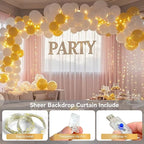 10×10ft Tulle Backdrop Curtains with Lights String - 300LED Fairy Lights Sheer Curtain Backdrop for Weddings Baby Shower and Birthday Party Decorations(6 Panels 5×10ft)