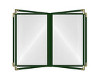 Goodsmart Restaurant Menu Covers – 25 Pack Green 8-View Booklet 8.5" x 14", Side-Loading Vinyl & Plastic Menu Holders, Clear Menu Sleeves, Leather-Style Café Covers with Gold Corners
