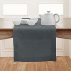 Solino Home Linen Hemstitch Table Runner 60 Inches - 100% Pure Linen Dark Grey Table Runner 14 x 60 Inch Ideal for Dresser and Coffee Tables - Classic Hemstitch - Thanksgiving