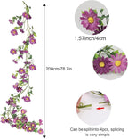 2 Pack Artificial Purple Flower Garland Silk Daisy 13FT Fake Vines Purple Birthday Party Decorations Wisteria Hanging Flowers Garland for Backdrop Arch Wall Home Wedding Indoor Cemetery Decor