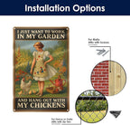 Funny Garden & Chicken Coop Sign - "I Just Want to Work in My Garden and Hang Out with My Chickens" Rustic Metal Wall Decor for Farmhouse, Backyard