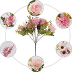 Epicpetal Fake Flowers in Vase, Artificial Pink Flowers in Vase for Decoration Faux Flowers Fake Floral for Home Decor Indoor Dining Table Centerpiece (Pink)