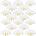 Aneco 18 Pieces White Handheld Cloth and Bamboo Folding Fans for Wedding Decoration, Church Gifts, Party Favors, DIY Decoration