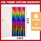 6 Pack Rainbow Foil Fringe Curtains Backdrop, 3.28 x 8.2 Ft Metallic Streamers Tinsel Curtains Background for Photo Booth, Birthday, Weddings, Carnivals, Graduation, Themed Party Decorations