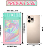 Funfery 100 Pack Gradient Holographic Bags,Mylar Resealable Bags with Zipper,Clear Window Packaging Pouchs,Foil Smell Proof Bag for Food Storage,Sample Jewelry Baggies(4×6In,Green Pink)
