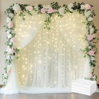 Fomcet Tulle Curtains with Lights String Ivory 20FT X 10FT Sheer Backdrop Curtains for Parties Wedding Baby Shower Photo Shoot Decorations (4 Panels 5 x 10FT)