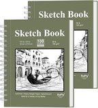 SuFly Small Sketch Book 5.5"x8.5", 2-Pack Mini Sketchbook, Spiral Bound Sketchbook Hardcover with 200 Sheets of 68lb/100gsm Mini Drawing Pad Paper, Small Sketch Pads for Drawing for Adults & Kids.