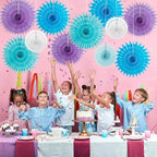 SUNBEAUTY Pack of 11 Purple Lavender Blue Hanging Honeycomb Paper Fans Decoration Mermaid Theme Tissue Paper Fan Garland for Baby Shower Girl Kid Birthday Under The Sea Wedding Party Supplies
