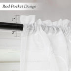VISIONTEX White Sheer Voile Curtains, Decorative Leaves Embroidery Faux Linen Rod Pocket Window Drapes for Home Kitchen, Living Room and Bedroom 26 x 36 Inch, Set of 2 Curtain Panels