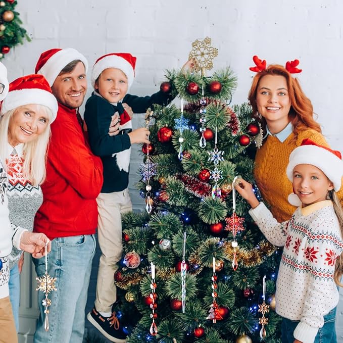 Lanpn 26pcs Christmas Ornaments Crystal Christmas Tree Decoration, Hanging Clear Acrylic Snowflake Icicle Drop Pendants for Xmas Winter Outdoor Indoor Party Decoration Red