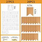 20 PCS DIY Custom Banner Set with Letter Stencils Ribbon, Customizable Party Sign Kit Blank Banner for Events Decoration Brown