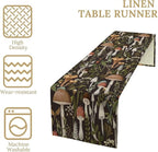 Mushroom Table Runner,Retro Forest Wildflower Botanical Plants Flower Art Pattern Print Burlap Hotel Indoors Outdoor Dining Room Kitchen Holiday Party, 13x60in