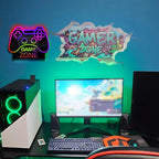 ineonlife Game Zone Controller Neon Sign Mirrored Colorful LED Lights for Gaming Room Decor Light Up Signs for Teen Boy Bedroom Decoration Best Gift for Kids 11.42 x 14.17 inches USB Powerd