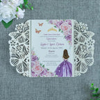 20 PCS 5.12x7.2 Butterfly Quinceanera Invitation, Laser Cut Wedding Invitation Cards with Envelopes for XV Anos Bridal Shower Baby Shower Invite (Purple Glitter)