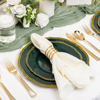 Hioasis 60pcs Green Plastic Plates - Green and Gold Disposable Dinnerware with Gold Rim, Heavy-duty, 7.5 inch, Dessert Plates for Party & Wedding