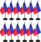 12 Pack Philippine Desk Flags Set, Philippine Small Mini Table Office Flags with 12" Solid Black Pole, 8.2 x 5.5 Inches, Home and Office Decoration, Festival Celebrations