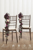 Ling's moment Fall 10pcs Wedding Chair Decorations Aisle Floral Swag Artificial Pew Flowers Hanging Garland Deep Plum for Ceremony Reception Church Rose Floral Arrangement Party Outdoor Decor