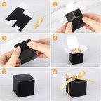 EUSOAR Favor Boxes, 60pcs 2x2x2 Inches Black Boxes Small Candy Box with Gold Ribbons, Mini Paper Cube Soap Box Chocolate Truffles Storage Macaron Container for Wedding Birthday Party DIY Favors