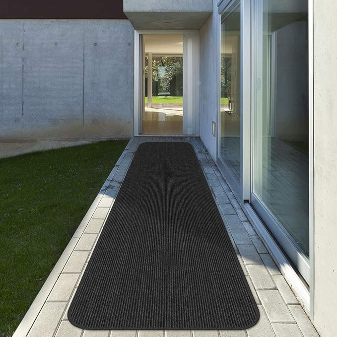 House, Home and More Indoor Outdoor Double-Ribbed Carpet Runner with Skid-Resistant Rubber Backing - Smokey Black - 3 Feet x 50 Feet