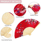 durony 12 Pieces Floral Folding Fans Silk Bamboo Handheld Fans Vintage Handheld Fan Flower Patterns Fabric Fans for Wedding Gifts, Dancing, Party Favors, Multicolor