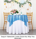 ShinyBeauty Small Tablecloth Square 36x36-Inch Baby Blue Sequin Tablecloth Glitter Table Cover Overlay Square Light Blue Wedding Table Cloths Sequin Fabric Tablecloth for Round Table Birthday Baby