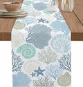 Coastal Coral Cotton Linen Table Runner for Dining Kitchen, Wedding Outdoor Party Tablerunners Decoration, Blue Nautical Starfish Ocean Shell Beach Dresser Scarf Coffee Tablecloth Runners 13x90 Inches