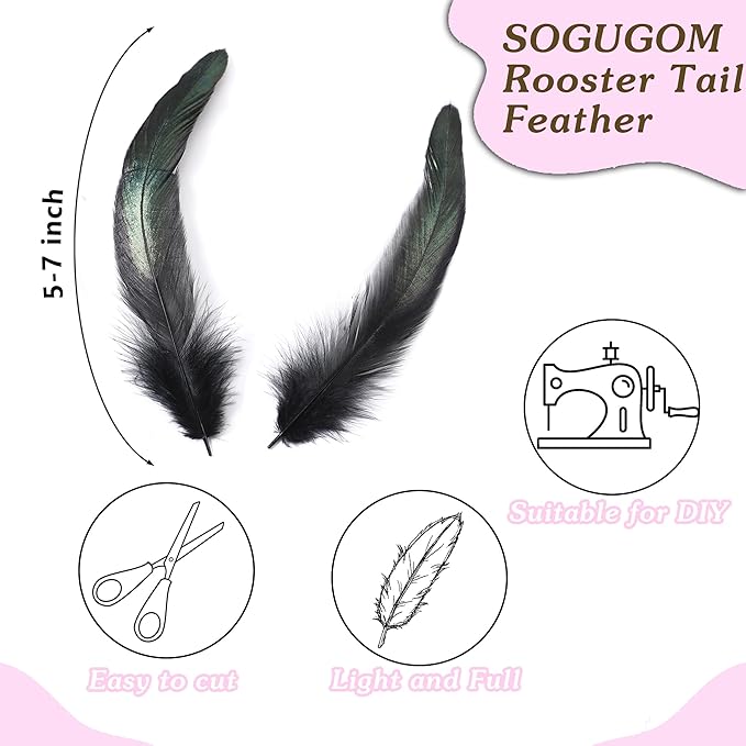 SOGUGOM Pink Rooster Tail Feathers - 200 pcs 5-7 inch Natural Small Feathers Bulk for Craft Projects, Hats, Costume and Party(Hot Pink)