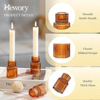 Hewory Glass Taper Candle Holders: 10 PCS Amber Elegant Candle Holder Candlestick Holders Bulk, Ribbed Glass Candle Holder Candle Sticks Holder Decor for Table Centerpiece Fall Thanksgiving Home Decor