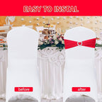 Howhic Pack of 30 Spandex Chair Sashes Bows Stretch Chair Cover Band with Buckle Slider Universal Elastic Chair Ties for Wedding Banquet Party Event Decoration (Ruby)