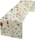 Floral Butterfly Table Runner,Rustic Colorful Flower Botanical Watercolor Pattern Print Burlap for Hotel Indoors Outdoor Dining Room Kitchen Holiday Party, 13x108in